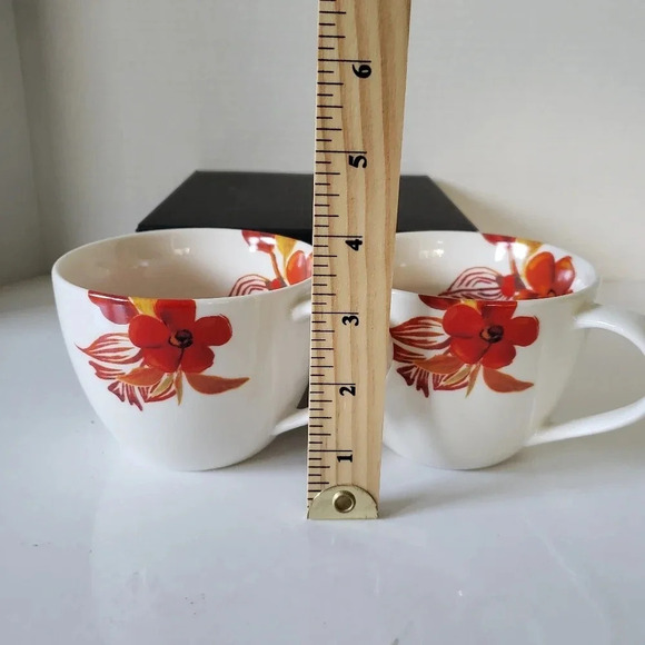 Starbucks 2008 set  of 2 White/Orange/Red Poppy Flower Ceramic Coffee Mugs. - Picture 9 of 9